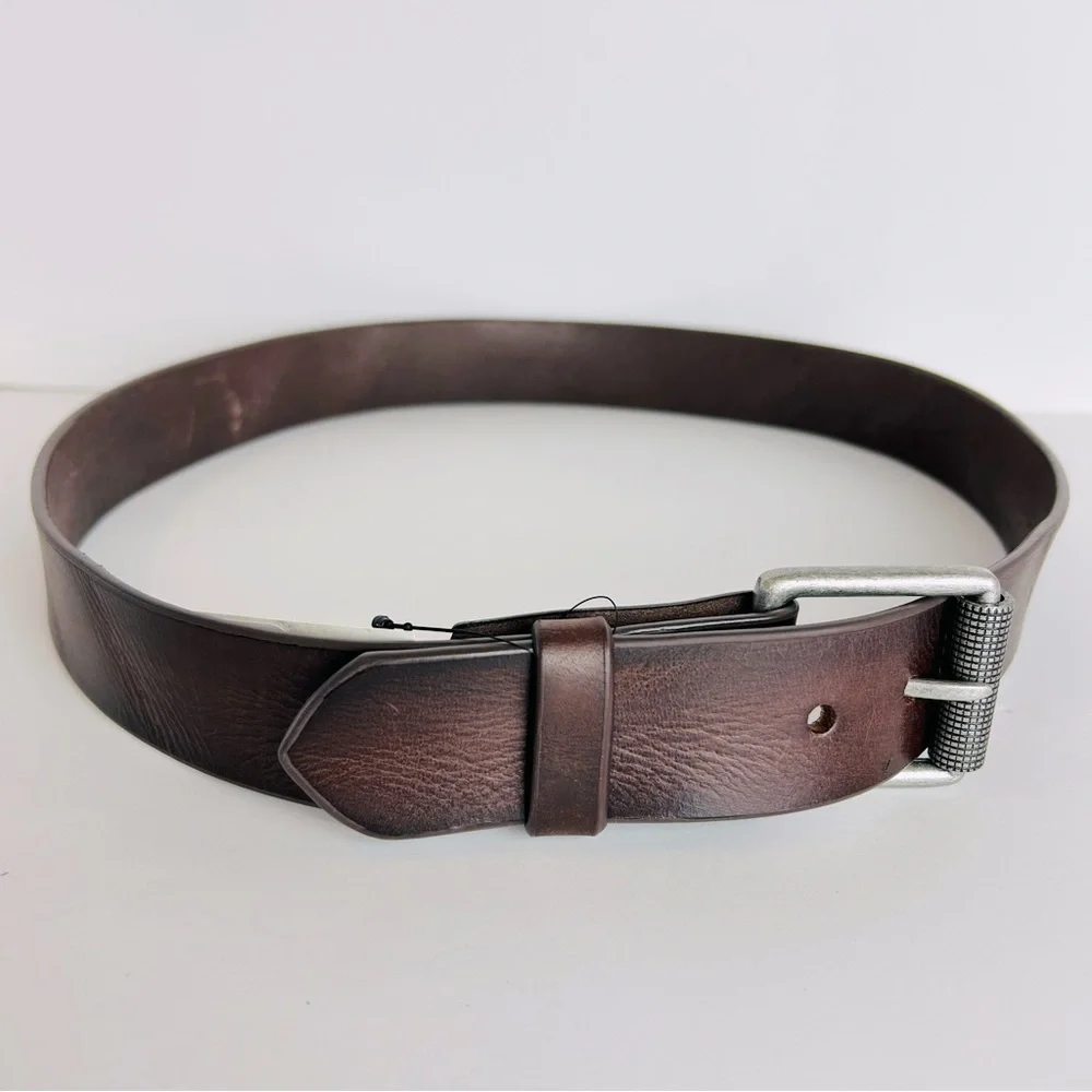 Transit Leather Belt Size 40 Distressed Brown Silver Tone Buckle Leather Jean